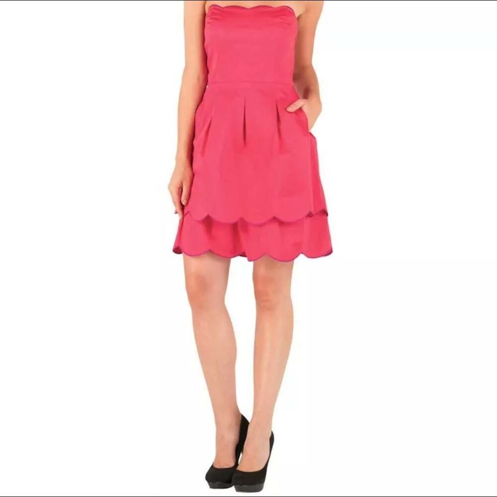 Ted Baker Hot Pink Scalp Strapless Tiered Dress Size 1